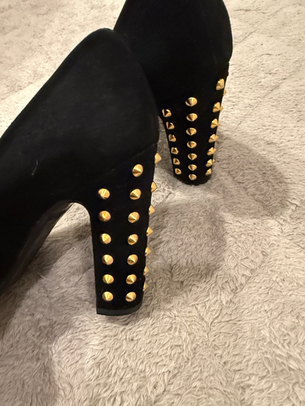 Gucci Black Suede Pumps with Gold Studded Block Heel - Picture 8 of 8